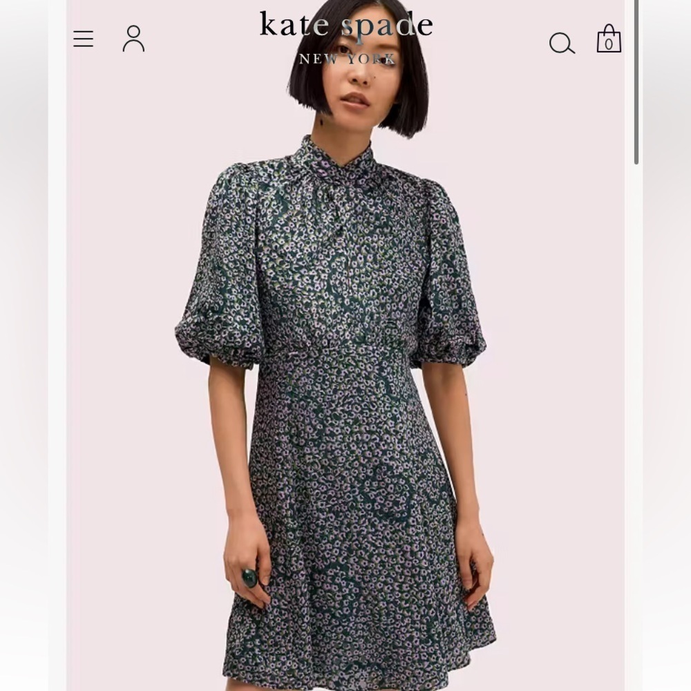 Kate Spade flair flora devore Floral Puff Sleeve Dress - Picture 4 of 9
